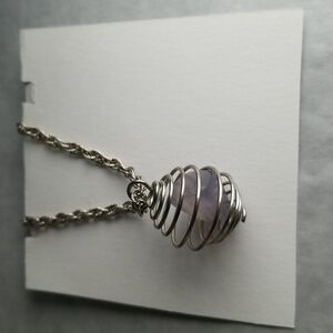 Quartz Cage Pendant With Long Silver Tone Chain